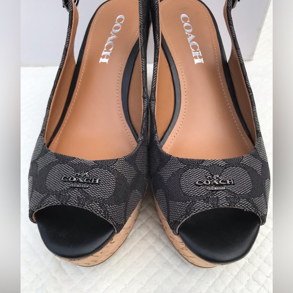 Coach Grey Open Toe Slingback Wedge - Picture 4 of 10